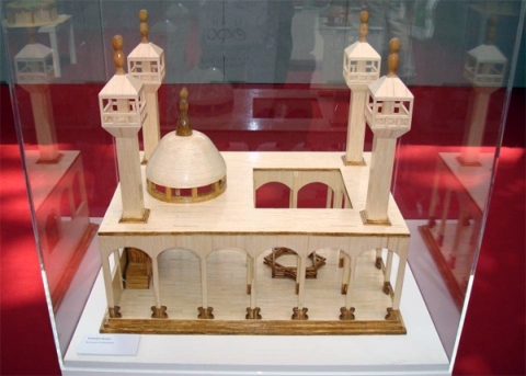 Picture shows a meticulous Andalucian mosque made of matchsticks which took Hussain al-Samamra months to build, as exhibited at CAPTIVATED: The Art of the Interned